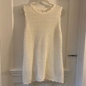 Sleeveless Crochet Mini Dress in Cream
